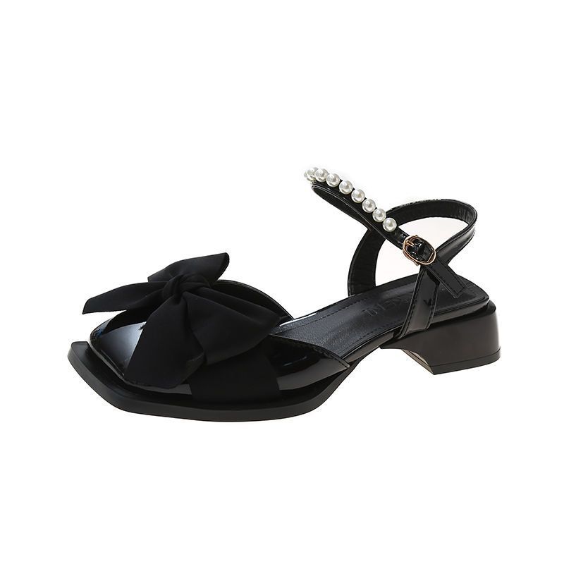 Summer Bow-Knot Pearl Low-to-Mid-Heel Leather Shoes