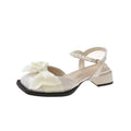 Summer Bow-Knot Pearl Low-to-Mid-Heel Leather Shoes